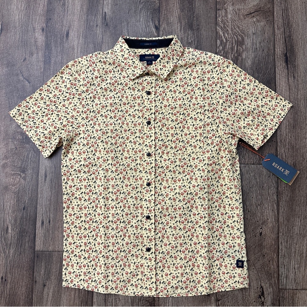 Roark Classic Fit Oxford Button Down Shirt Men’s Size S Cream Floral